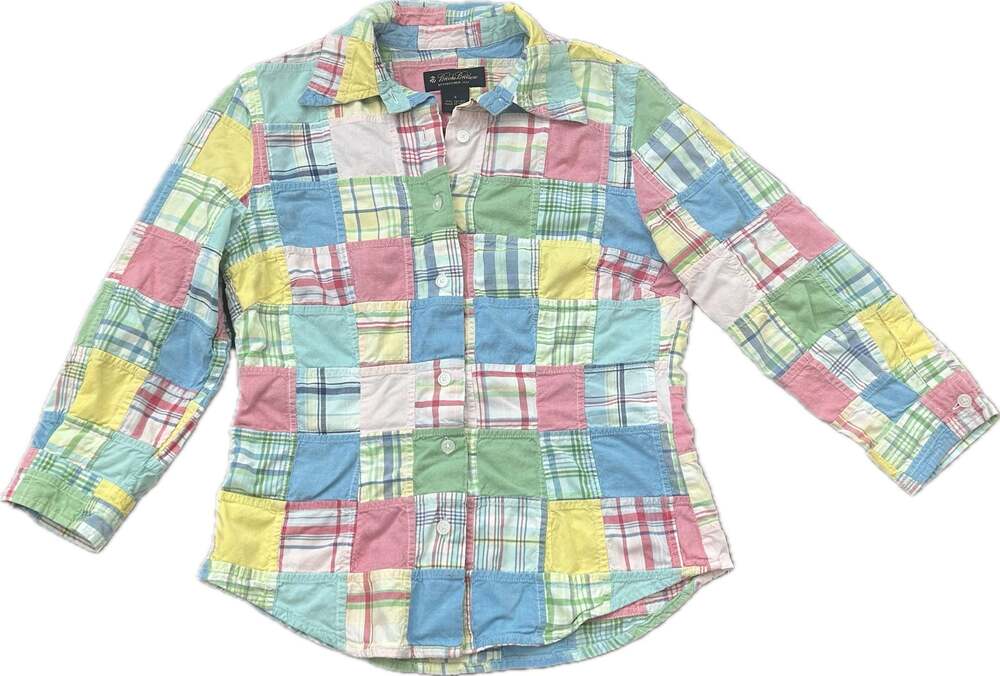 Brooks Brothers Women’s Pastel Patchwork Plaid Button-Down Shirt Jacket Preppy